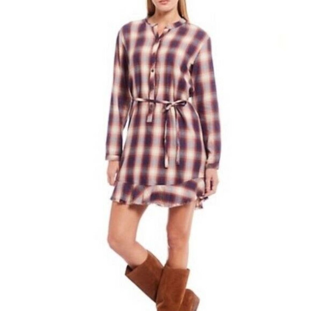 Chelsea & Violet Red Plaid Flannel Shirt Dress L NWT